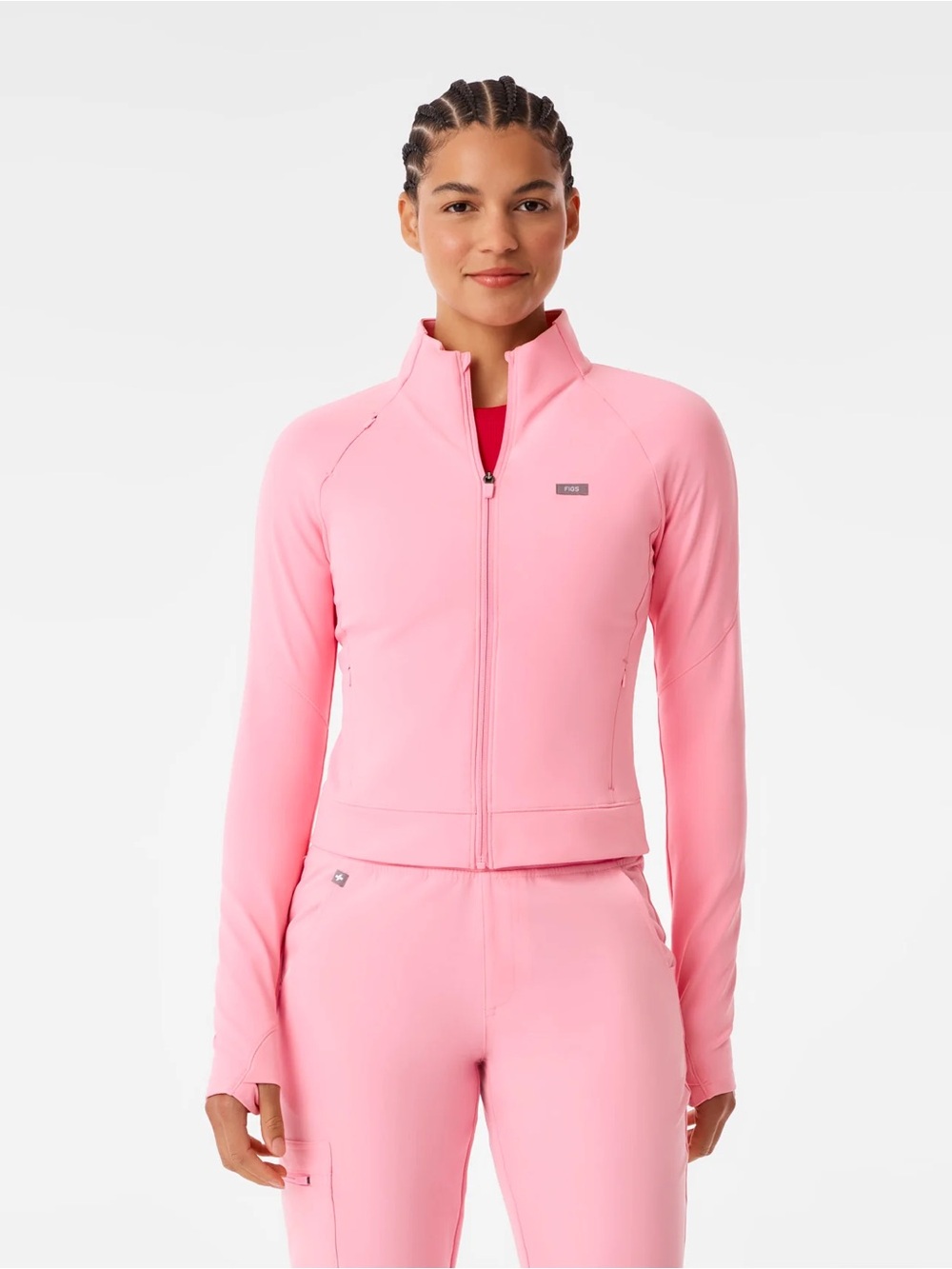 Figs ContourKnit Cropped Scrub Jacket in Fight Club Pink